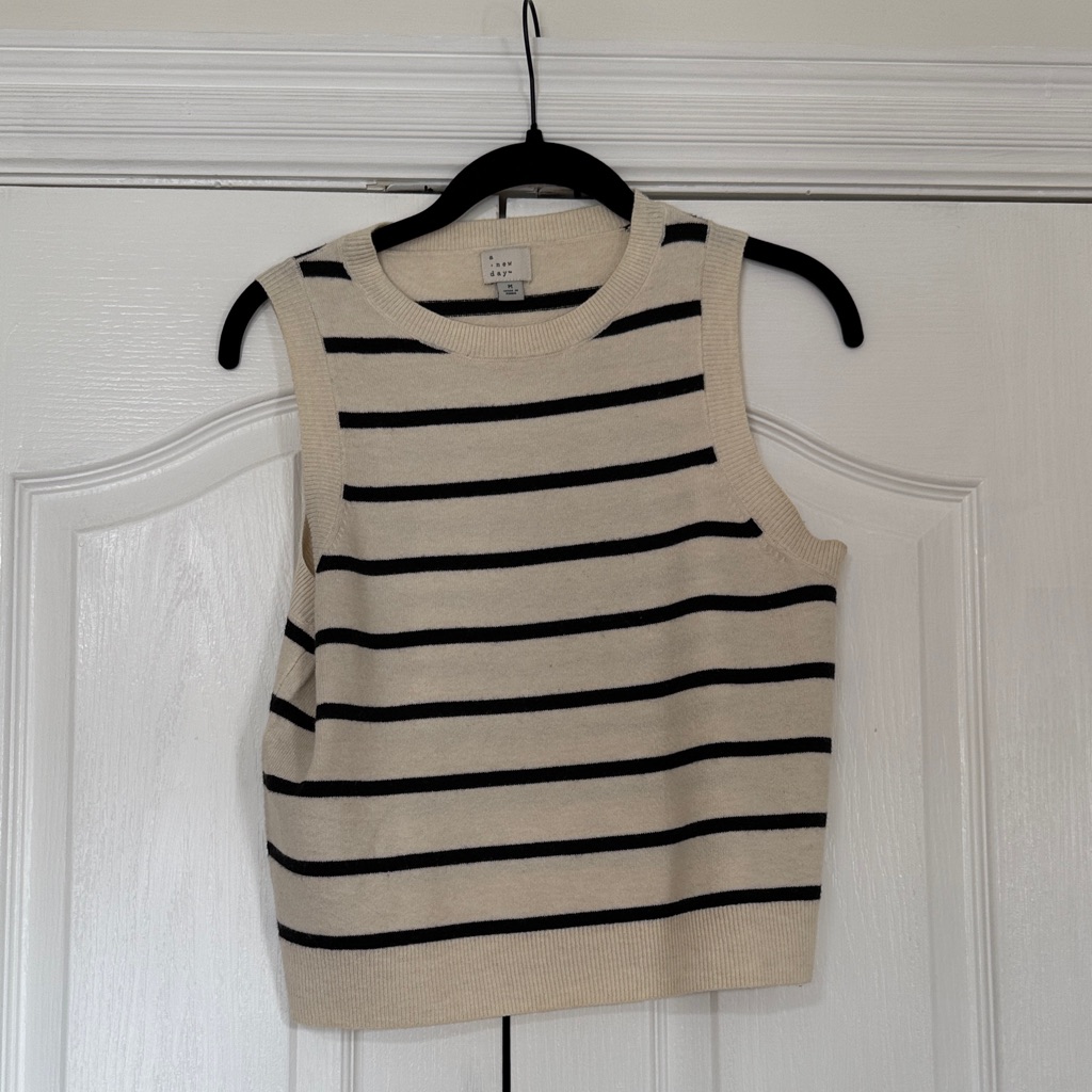 A New Day Black And Cream Striped Tank Top